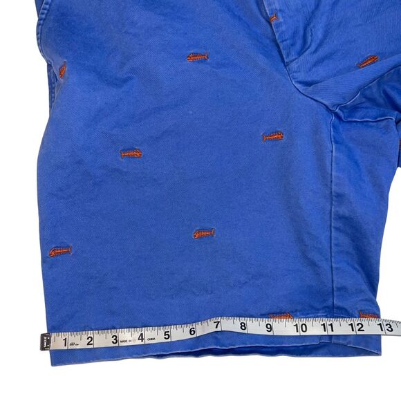 J McLaughlin Shorts Men 34 Blue Beachy Embroidered Fish Skeleton Preppy Chinos - Picture 5 of 14